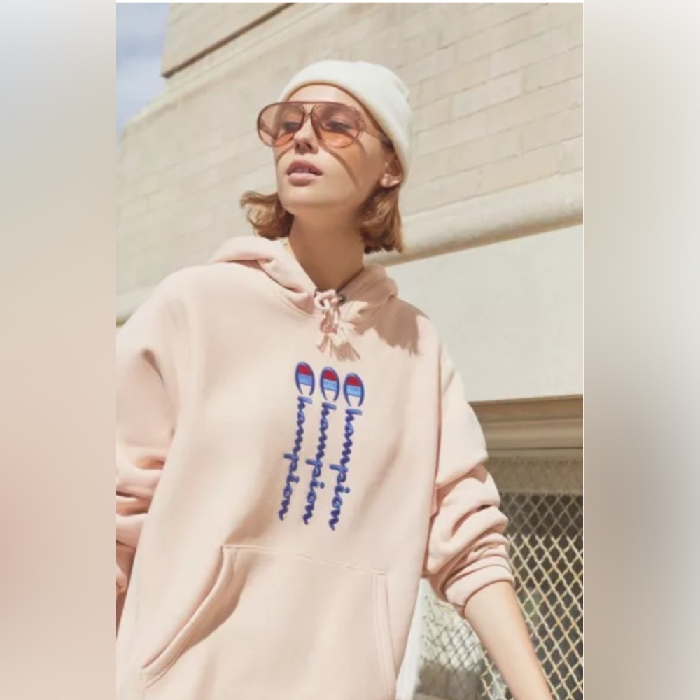 Champion Pink Reverse Weave embroidered Hoodie Sweatshirt streetwear